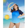 thumbnail image 5 of TIYOMI Plus Size Rash Guard Tops For Women Surfing Swim Shirts Gradient Blue Raglan Short Sleeve Pullover UPF 50+ Sun Swimsuit Tops XL 14W 16W, 5 of 6