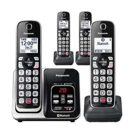 Panasonic Cordless Phone with Answering Machine, Link2Cell Bluetooth Home Phones, Voice Assistant and Advanced Call Blocking, Expandable System with 4 Handsets