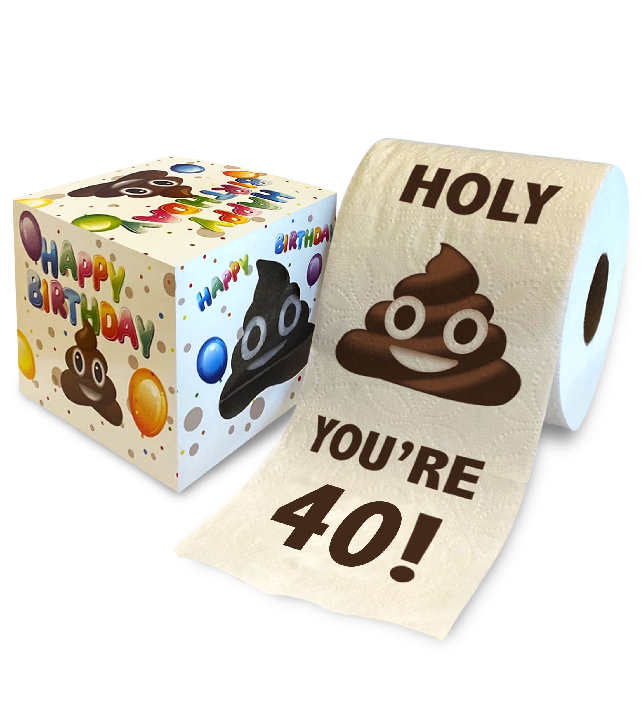 Printed TP Holy Poop You're 40 Printed Toilet Paper Gag Gift – Happy 40th Birthday Funny Toilet Paper For Best Prank, Surprise, Bathroom Decor, Novelty Bday Fun Gift For Men or Women -