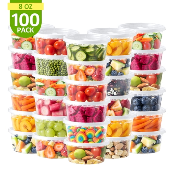 BagDream 100 Sets Deli Containers with Lids (100 Sets) - Clear Plastic Food Storage Containers, Airtight Leak-Resistant Seal, BPA-Free, Microwave & Freezer Safe
