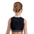 thumbnail image 2 of Doomiva Kids Girls Sparkly Rhinestone Halter Sleeveless Jazz Modern Ballet Dance Crop Tank Tops Performance Vest Shirt Black 6, 2 of 7