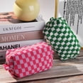 thumbnail image 5 of SOIDRAM 2 Piezas Bolsa de Maquillaje Bolsa de Cosméticos a Cuadros Rosa Verde, Bolsa de Aseo de Viaje Organizador Lindo Bolsa de Almacenamiento de Pinceles de Maquillaje para Mujer, 5 of 5