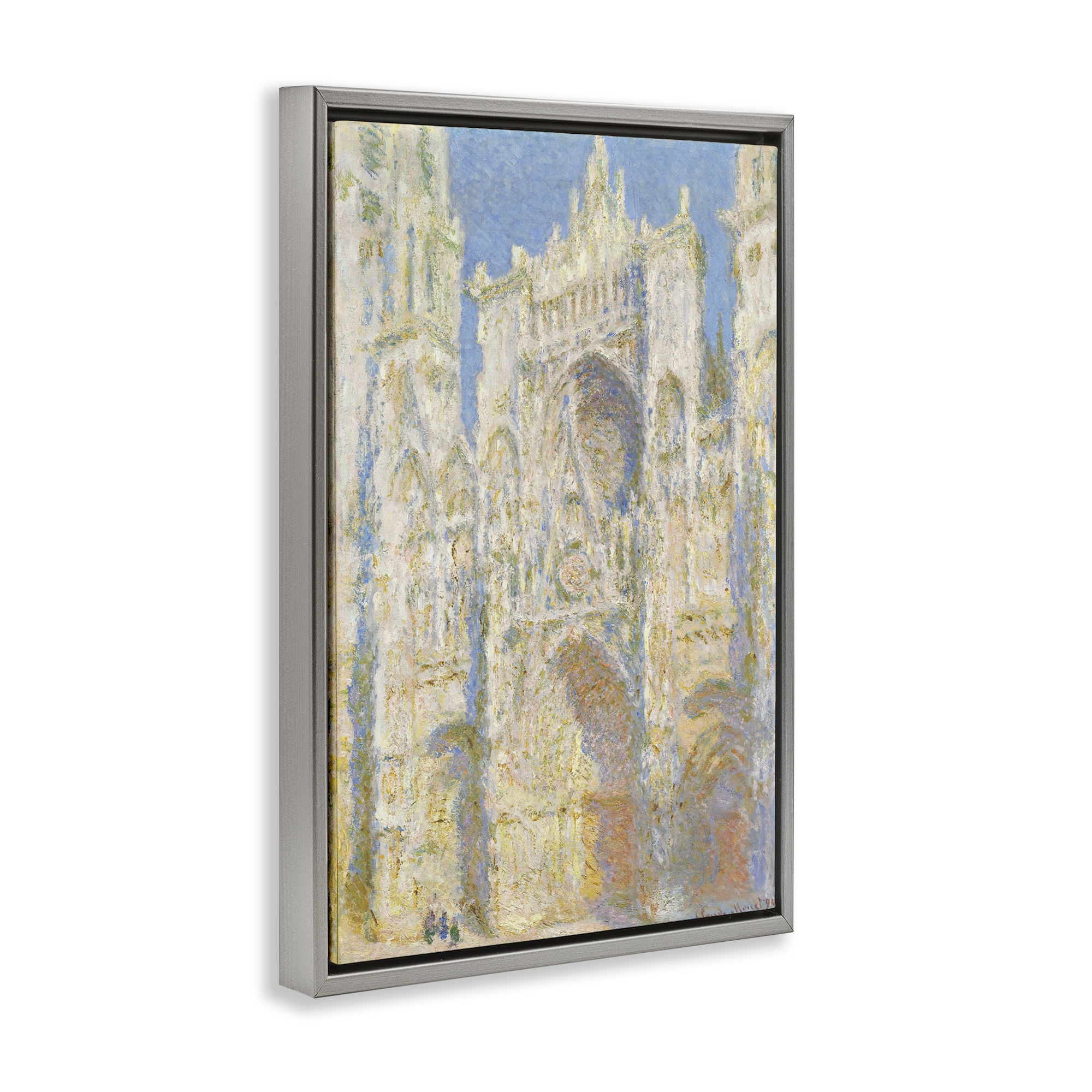 Stupell Industries Classic Monet Cathedral Façade Buildings & Architecture Painting Gray Floater Framed Canvas Art Print Wall Art, 21 x 31