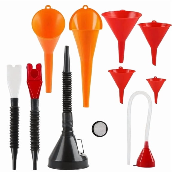 10 Pcs Automotive Funnels Set Wide Mouth  Funnels Right Angle Funnels, with Detachable Spout and Filter