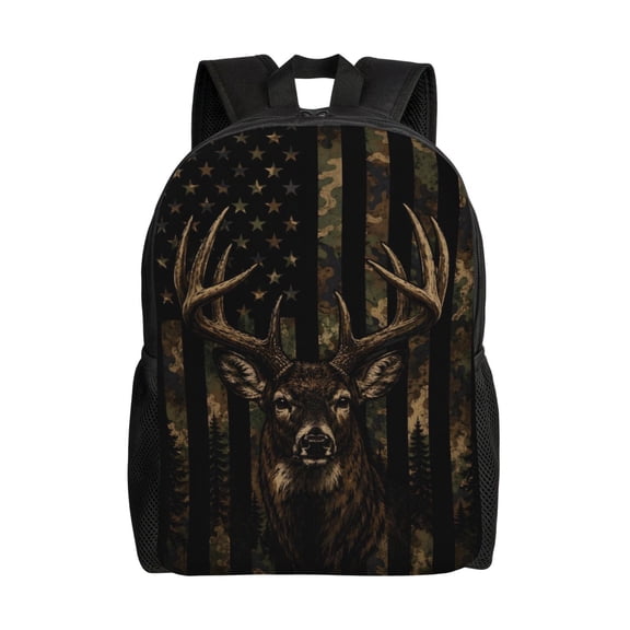 Deer Camo Flag Backpack Full Front Print Travel Laptop Bag for Men and Women