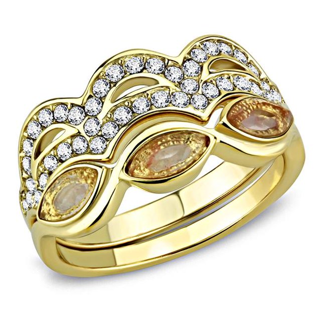Alamode TK3521-6 Bague en Acier Inoxydable Or IP pour Femmes avec Synthétique Pêche Clair - Taille 6