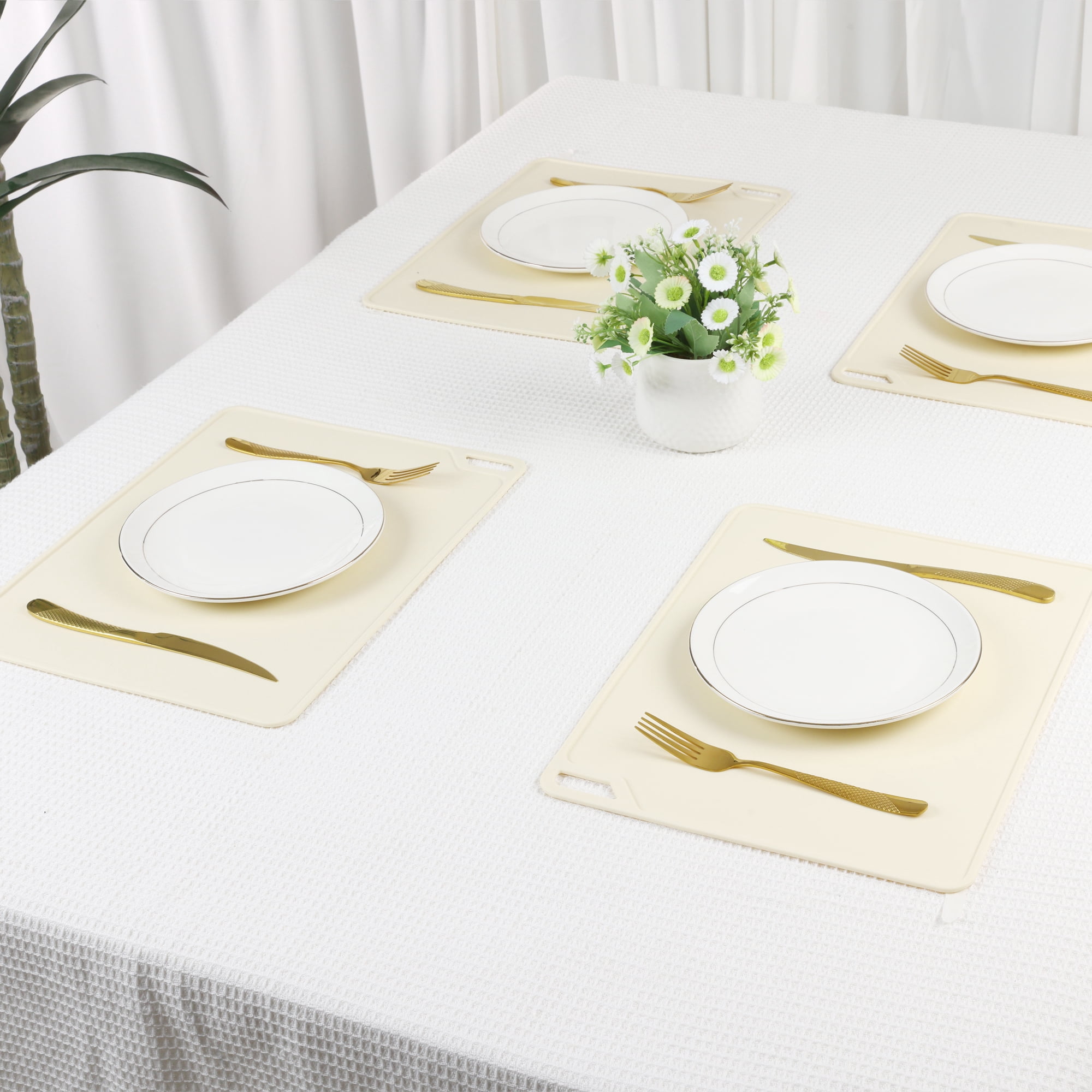 Unique Bargains Set of 6 Silicone Placemats for Kitchen Dining Table Decor Beige