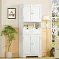 thumbnail image 5 of TEENFON Kitchen Pantry Cabinet with Adjustable Shelf, Tall Storage Cabinet with 2 Drawers & 4 Door Shelves, Food Pantry Cabinets, for Kitchen, Dining Room, Living Room, White, 5 of 18