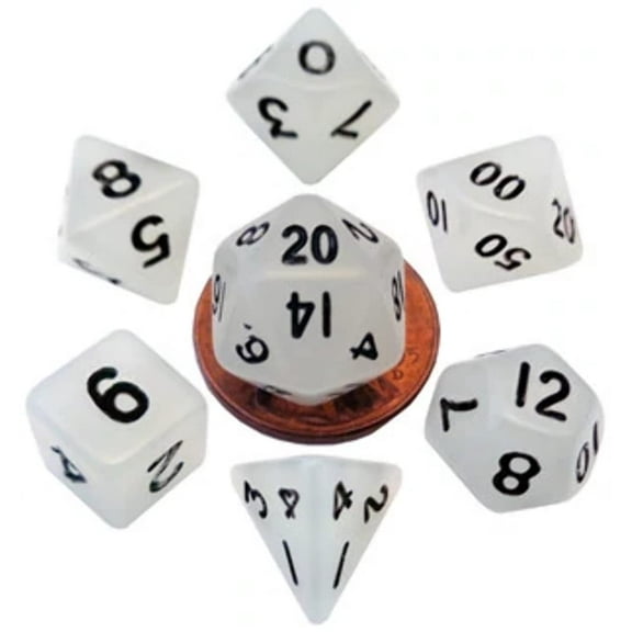Metallic Dice Games 7-Set Mini: 10mm: Glow CL w/BK Numbers