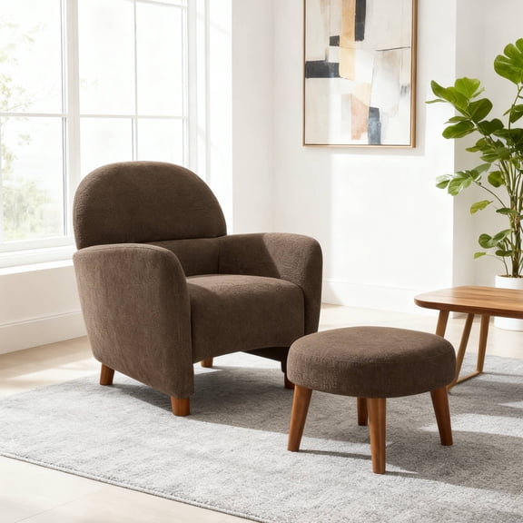 LiviNest Brown Fabric Armchair with Ottoman Set: Compact Reading Chair for Small Apartments - Ergonomic Back Support & Matching Footrest for Urban Living Spaces & Home Office Relaxation