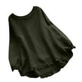 thumbnail image 2 of CHOK Chemises en Lin pour Femmes Mode Été Décontractée Ample Lin Uni Volants Manches Longues Col Rond Hauts Blouse, 2 of 3