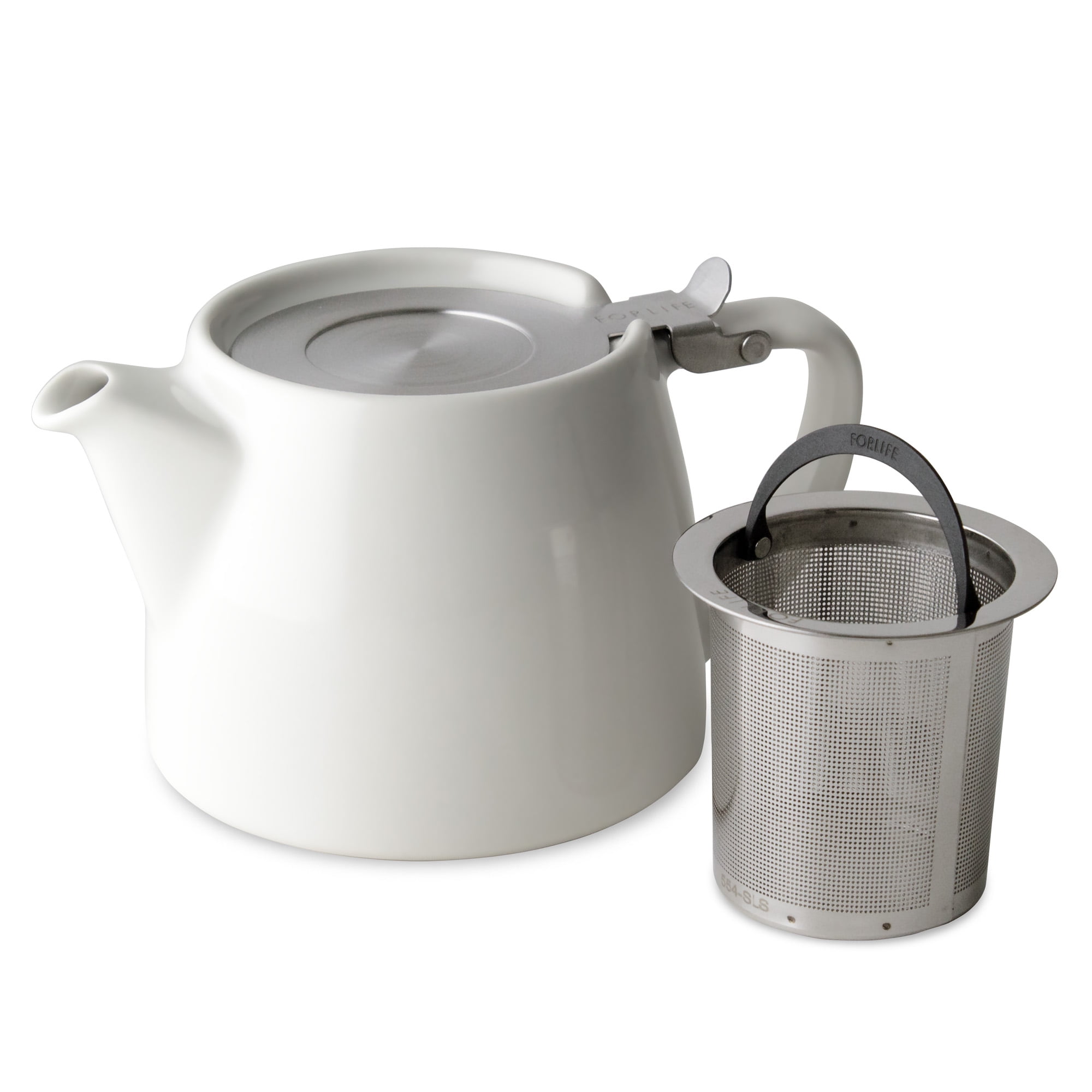 For Life Stump White 18 Ounce Teapot with Stainless Steel Lid and