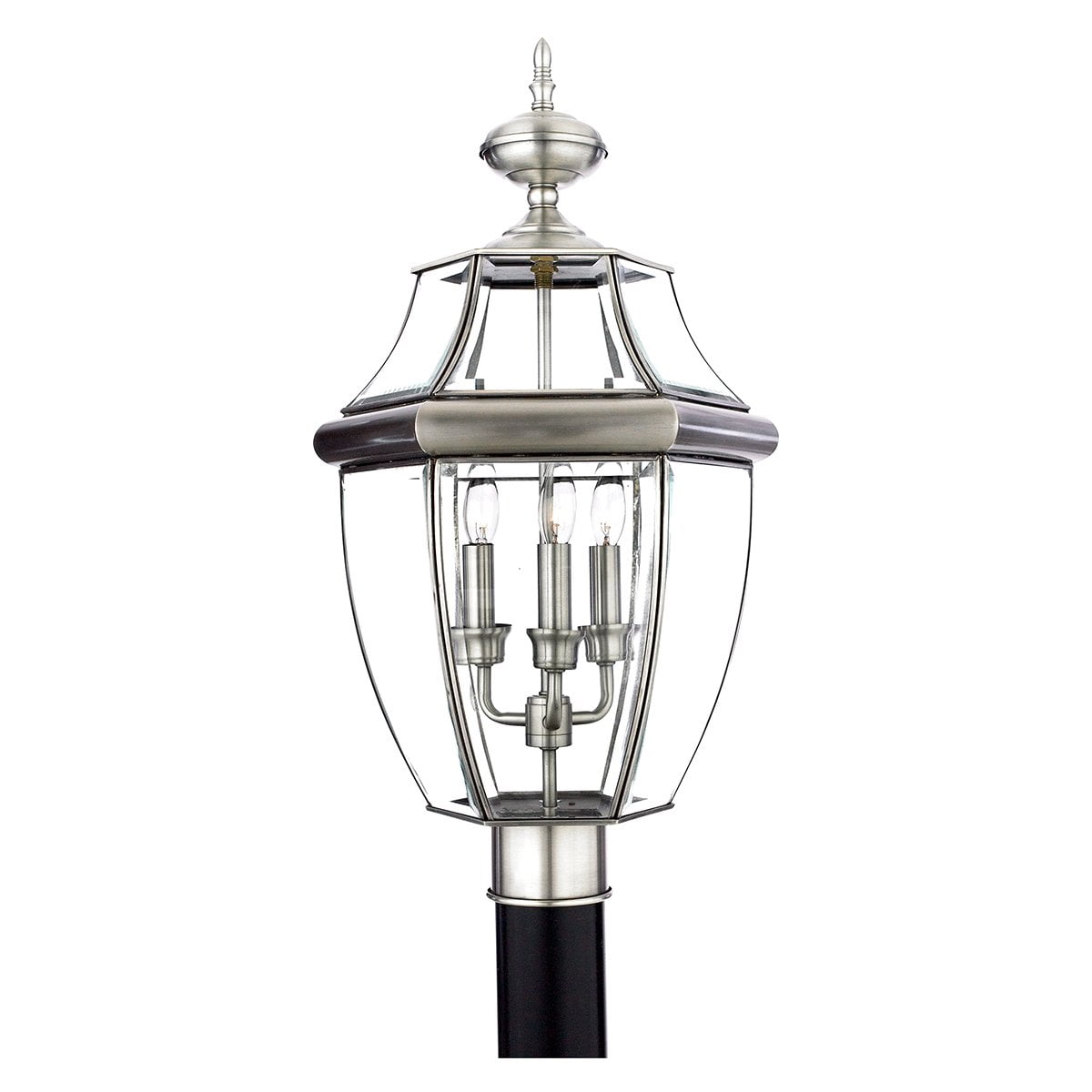 Urban Ambiance Luxury Colonial Outdoor Post Light, Large Size: 23"H x 12.5"W, with Tudor Style Elements, Versatile Design, Classy Aged Silver Finish and Beveled Glass, UQL1151