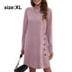 thumbnail image 2 of Vestidos de otoño para mujer con botones laterales y cuello redondo, vestido tipo túnica con vuelo, vestidos casuales (rosa), XL, 2 of 6