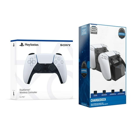 Sony PlayStation 5 DualSense Wireless Controller with Dual Charging Dock Station Bundle - Glacier White