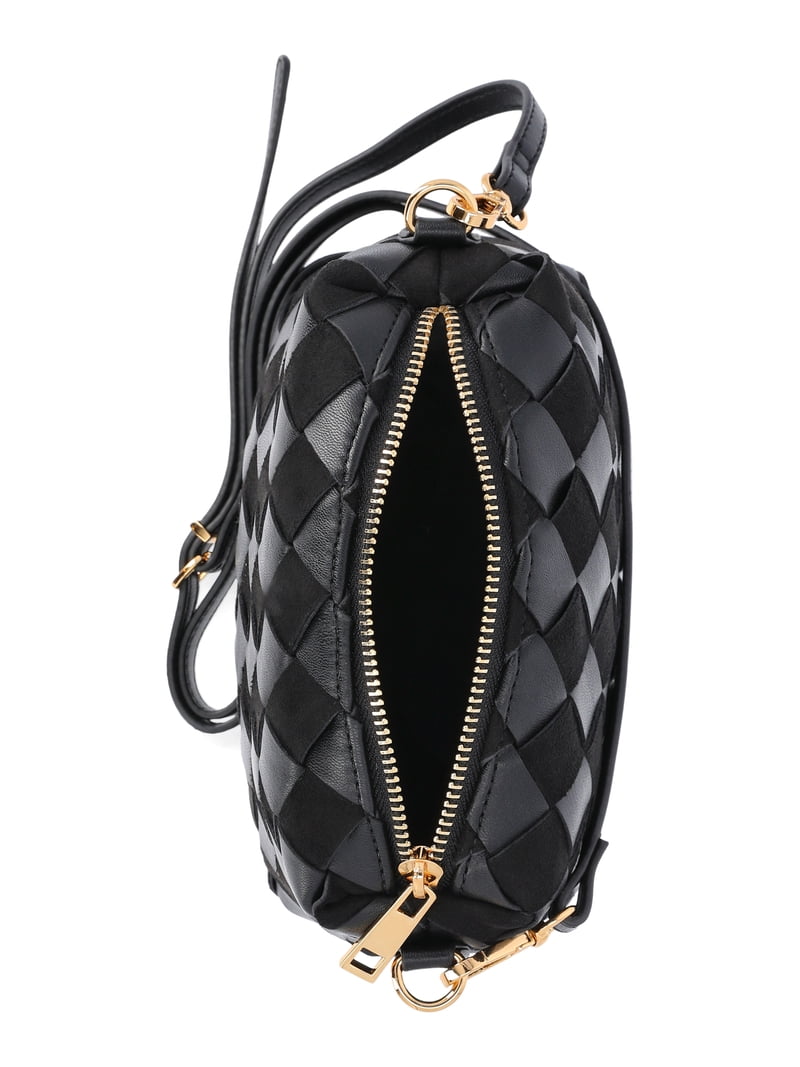Time and Tru Women's Faux Leather and Suede Woven Camera Crossbody