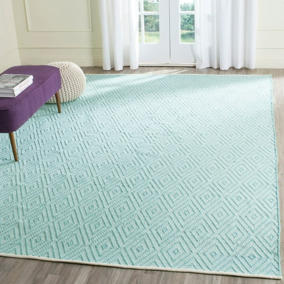 SAFAVIEH Montauk Kimberlyn Geometric Diamond Cotton Area Rug, Turquoise/Ivory, 9' x 12'