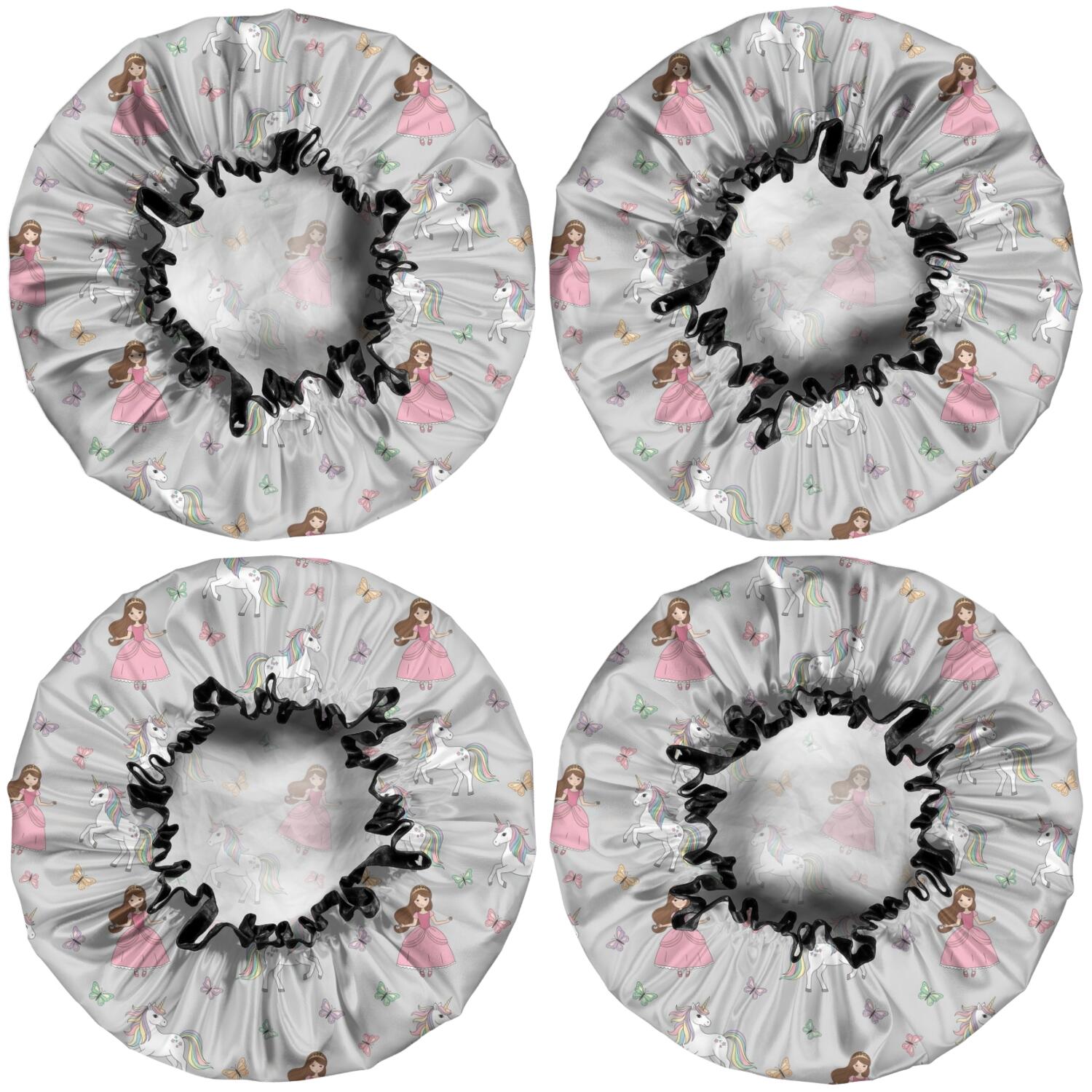 Shower Caps,Princess Unicorn Butterfly Pattern Waterproof Shower Cap for Women 4 Pieces,Double Reusable Hair Cover for Shower PEVA Elastic Stretch Hem