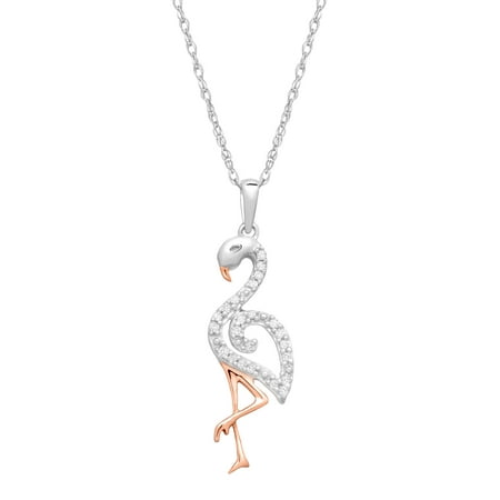 Diamond Flamingo Pendant Necklace in 10kt Two-Tone Gold (1/10 cttw, J-K Color, I2-I3 Clarity), 18