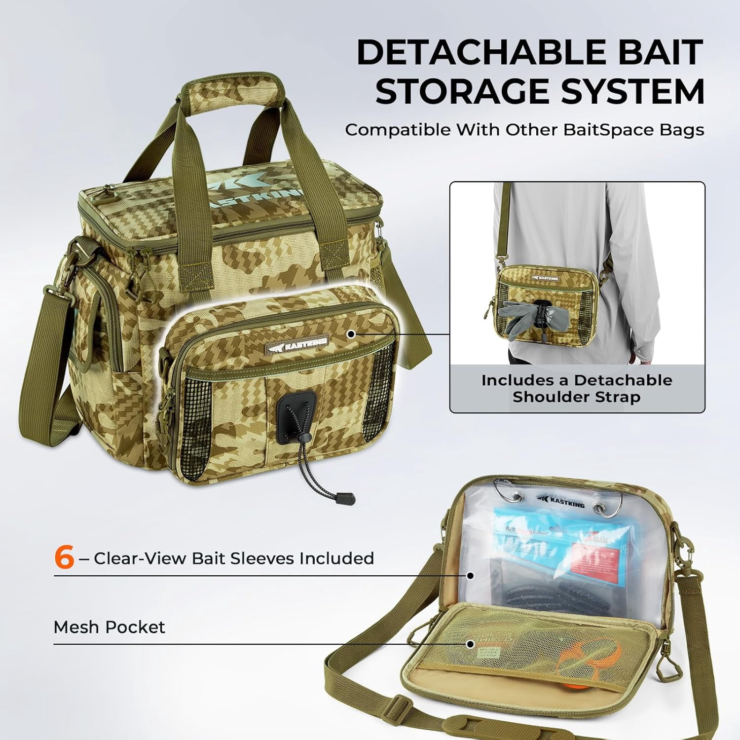 KastKing Fishing Tackle Bag With 4 Tackle Boxes & Removable Bait Binder, Water-Resistant Tackle Storage- BaitSpace