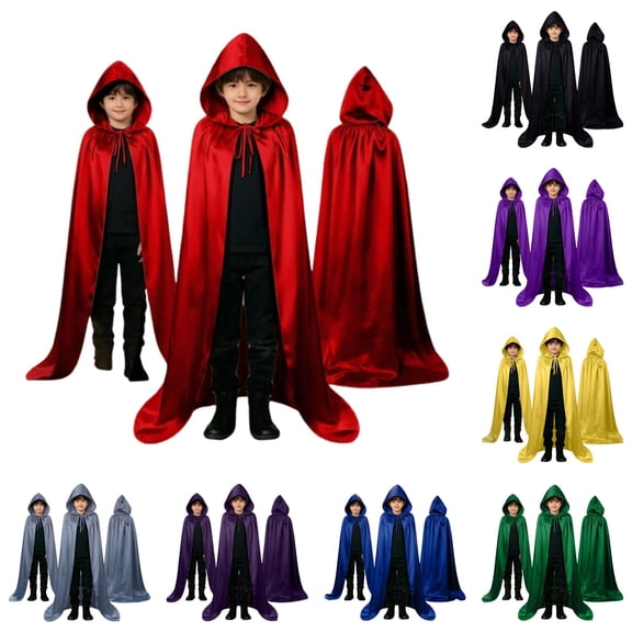 REDARER Kids Hooded Cloak Classic Cape with Front Tie for Halloween Party Trick or Treat Stage Performance Cosplay Fancy Dress Outfit,75