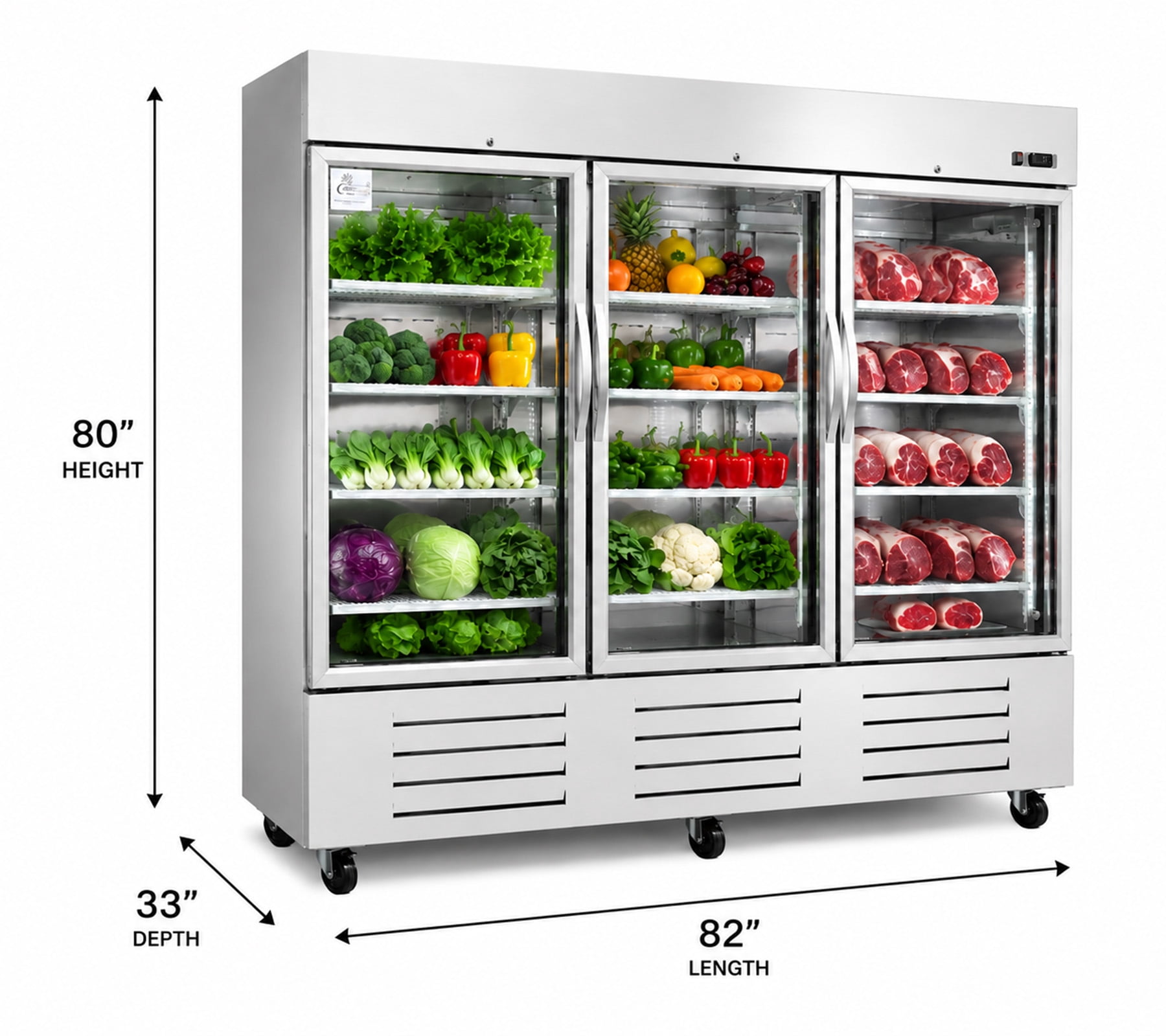84in. 72 cu. ft. Commercial 3 Glass Door Stainless Steel Refrigerator, Reach-In Merchandiser Cooler, ETL Certified