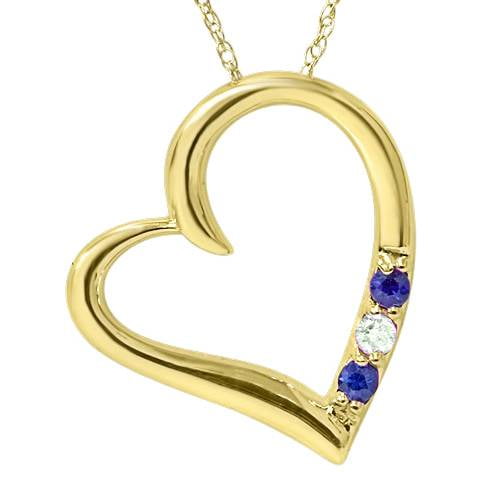 Pendentif Saphir Bleu Cœur à 3 Pierres en Or Jaune 14 K