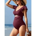 thumbnail image 6 of Sociala Warpped V Neck 1 Piece Swimwear for Maternity Ribbed Ruffle Sleeve Swimsuit, 6 of 8