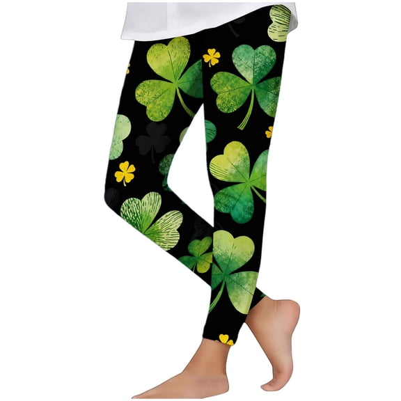 Auroural Girls Leggings Size 6-7 Girls St. Patrick's Day Printed Pants High Waist Stretchy Soft Tights 6 Years Green