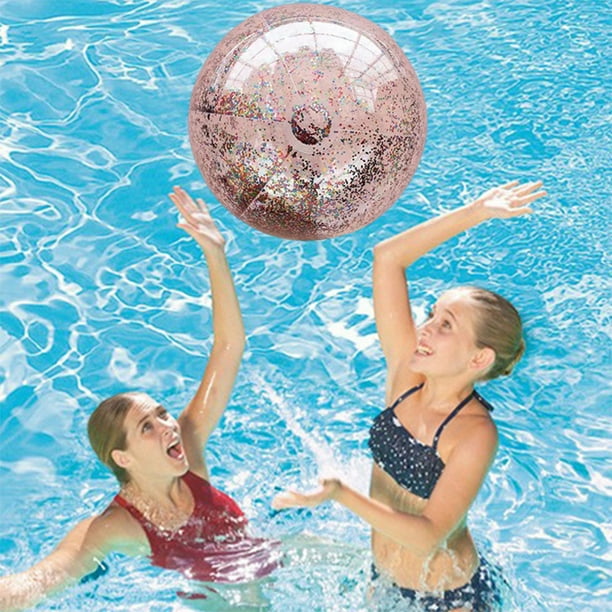 Pelota de playa inflable de PVC transparente con purpurina | Juguete acuático de 40 cm para niños | Pelota flotante para piscina y deportes acuáticos al aire libre para juegos de playa