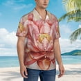 thumbnail image 3 of Pofeuu Pink Lotus Print Hawaiian Shirt for Men Sleeves Casual Button Down Summer Beach Dress Shirts T-Shirts,Small, 3 of 7