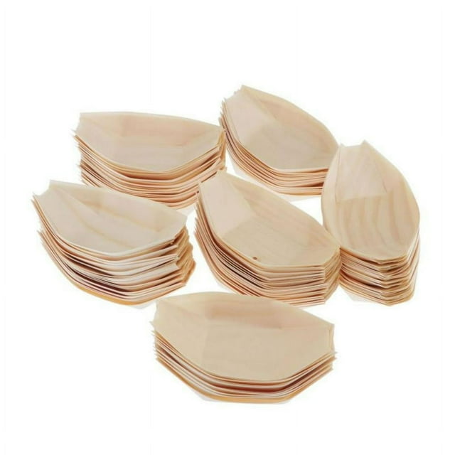 Bateaux de Service en Bois Plateaux à Emporter en Bois Naturel Assiette Bol Vaisselle 85x60mm