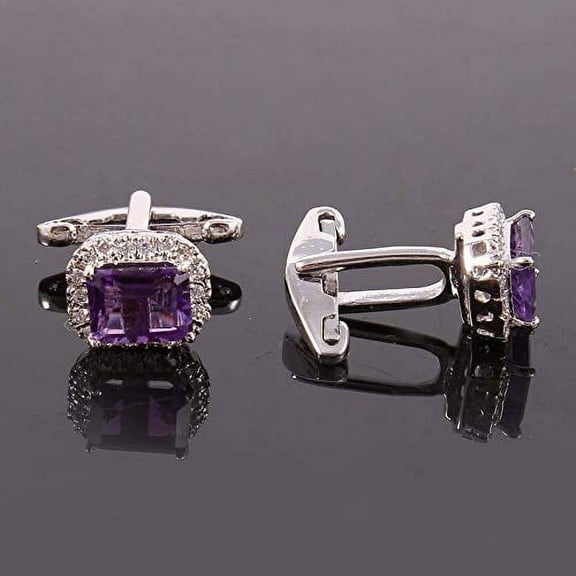 925 Sterling Silver Natural Amethyst Cufflink 6x8 mm Octagon Purple Amethyst Cufflinks For Men