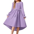 thumbnail image 2 of Vestido Largo de Manga Larga de Moda Y Cómodo Color Sólido con Cinturón para las Niñas, Falda Plisada para el Vestido de Cumpleaños para las Niñas, 2 of 7