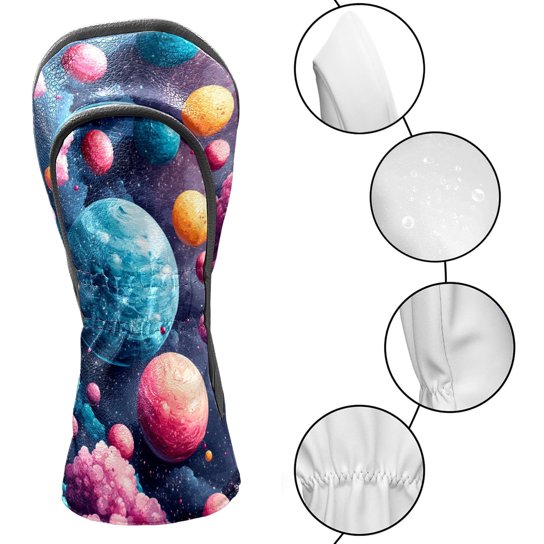 Golf Club Covers PU Leather Waterproof Head Covers for Fairway Woods Hybrids Colorful Planet Unisex Fits Most Brands