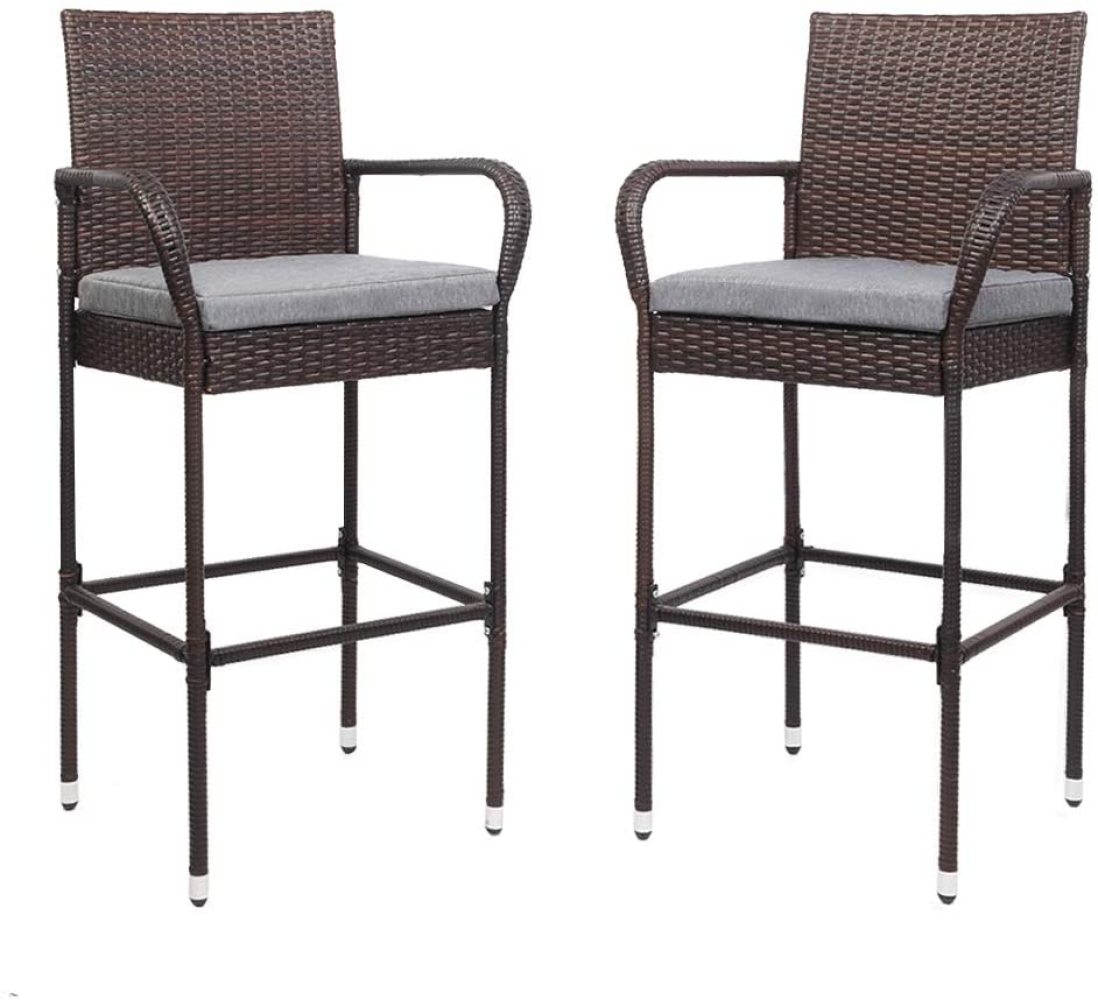 "TaliaPosy Outdoor Wicker Bar Stools Set of 2 with Cushions , Outdoor