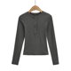 thumbnail image 1 of 2555-25 Autumn New French Pure and Delicate Style Round Neck Button-Down Long Sleeve Fleece-Lined Warm Slim Fit Base Shirt T-Shirt, 1 of 3