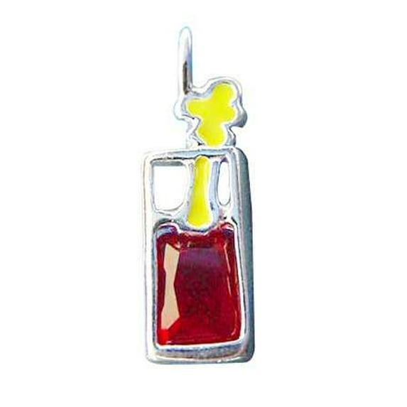 Sterling Silver 16" .8mm Box Chain Tall Glass Red Cubic Zirconia Bloody Mary Pendant Necklace