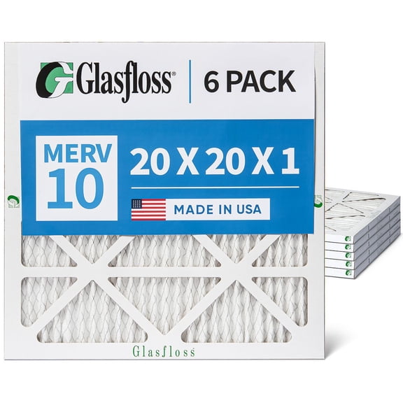 Glasfloss ZL 20x20x1 MERV 10 Pleated AC Furnace Air Filters. 6 PACK. Actual Size: 19-1/2 x 19-1/2 x 7/8