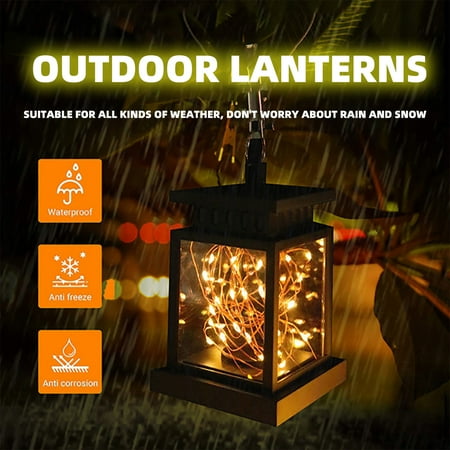 Usloyux Solar String Lanterns Outdoor Camping Hanging LED Solar Lights Decorative Lanterns for Patio Garden Yard Solar Powered String Lights Modern Retro Design Self-Charging Lanterns for