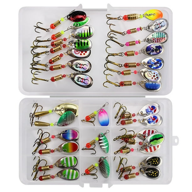 31 Pcs Fishing Lures Kit With Fishing Tackle Box Fishing Spoons Metal Lures  Colorful Vivid Bright Metal Fishing Bait