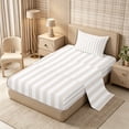 thumbnail image 2 of Meiyoeat Modern Pinstripe Twin Sheets 3pcs, Simple Straight Line Bedding, Beige White,1 Fitted Sheet, 1 Flat Sheet and 1 Pillowcase, 2 of 6