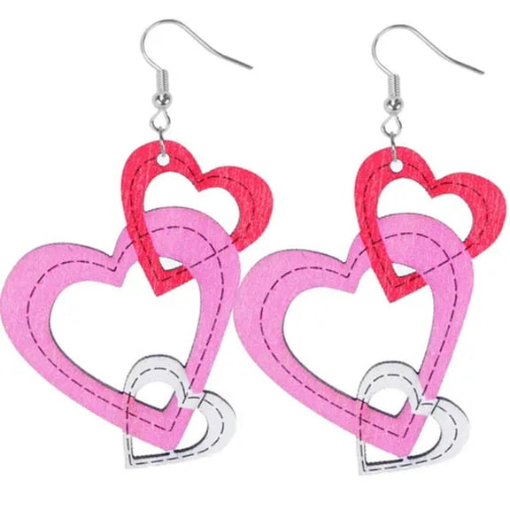 2023 Valentine's Pink Wood Heart Teardrop XOXO Earrings Women Holiday Jewelry