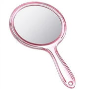 Hand Mirror Double Sided Handheld Mirror 1X/ 2X Magnifying Mirror with Handle Mirror Rounded Shape Makeup Mirror (Pink)