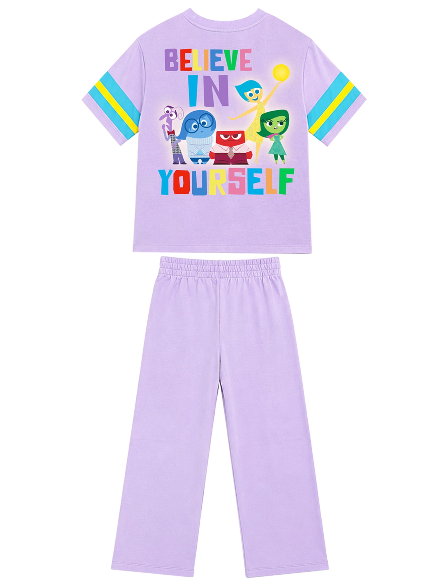 Inside Out Girls' Athletic Front & Back T-shirt with Embroidery & Straight Leg Fleece Pants, 2-Piece, Sizes 4-16