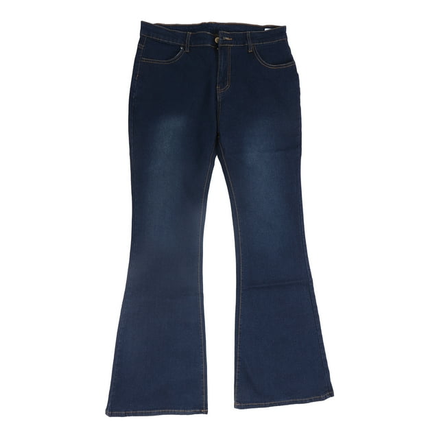 Pantalones acampanados Nikou informales de moda de cintura alta con cremallera y botones azul oscuro 2XL