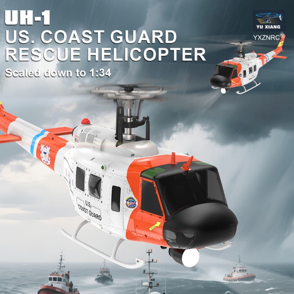 YUXIANG F07S UH-1D Huey RC Helicopter with LED Lights, 6CH 6G 1/34 Scale Brushless Motors GPS Optical Flow Positioning & Smart Flight Modes Aircraft for RC Pilots
