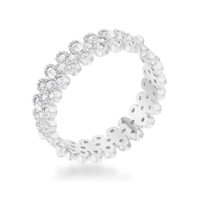Femmes Clara 1 CT Cubique Zircone Rhodié Lunette Texturée Ensemble Anneau d'Éternité - Taille 5
