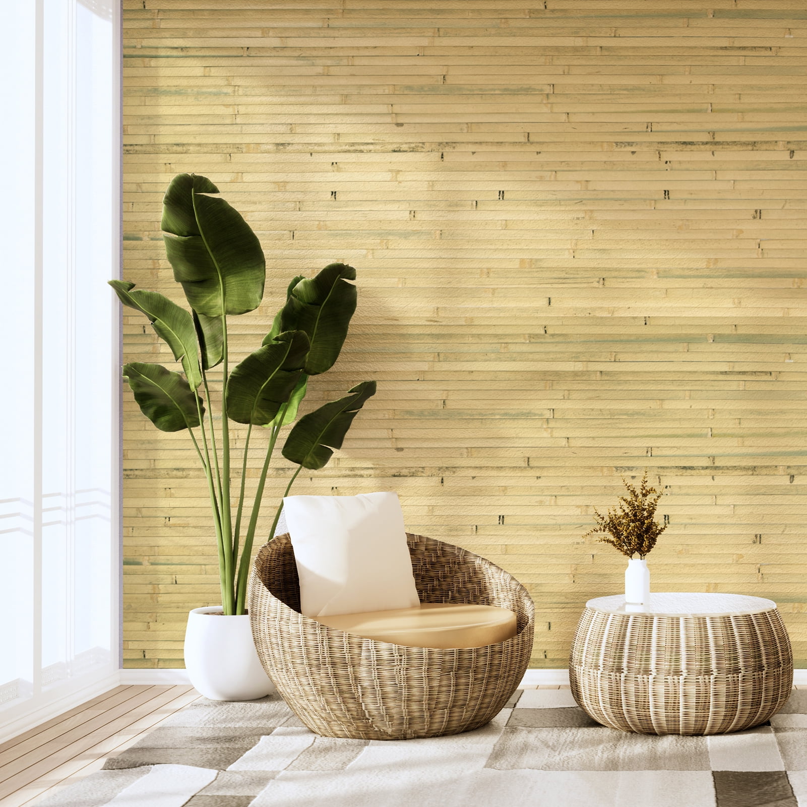 Art3dwallpanel 48'' x 96'' Natural Bamboo Wall Panel for Interior Wall Décor for Living Room, Bedroom,Natural