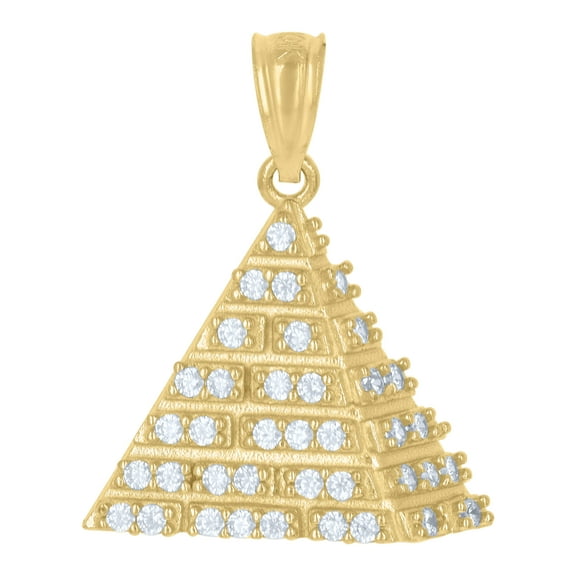 10kt Real Yellow Gold Unisex Cubic-Zirconia Pyramid Egyptian Charm Pendant